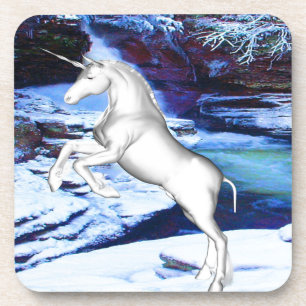 Unicorn in de sneeuw bier onderzetter