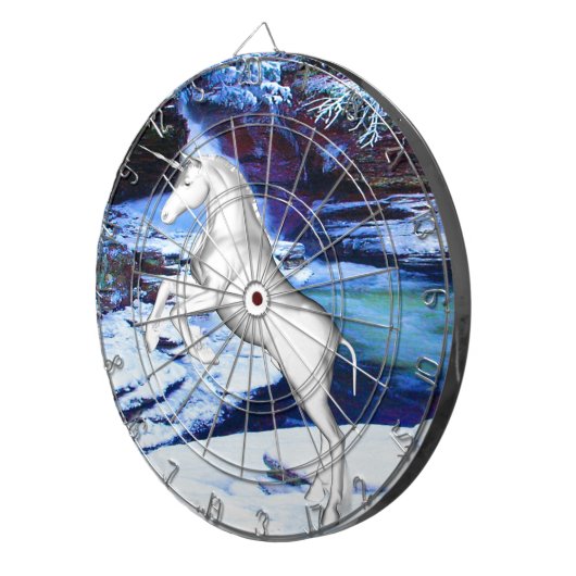 Unicorn in de sneeuw dartbord (Voorkant Rechts)