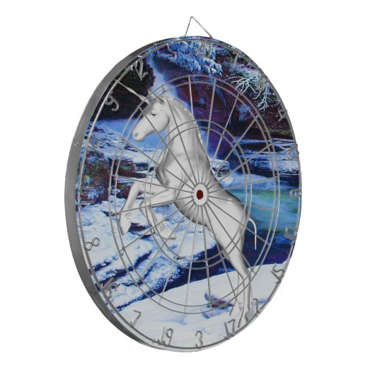 Unicorn in de sneeuw dartbord (Voorkant Links)