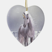 Unicorn in de sneeuw keramisch ornament (Rechts)