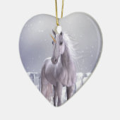Unicorn in de sneeuw keramisch ornament (Links)