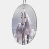 Unicorn in de sneeuw keramisch ornament (Links)