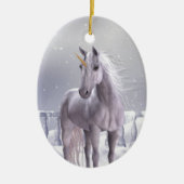 Unicorn in de sneeuw keramisch ornament (Voorkant)