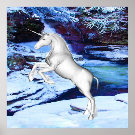 Unicorn in de sneeuw poster (Voorkant)