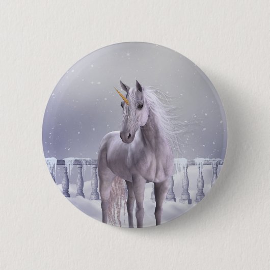 Unicorn in de sneeuw ronde button 5,7 cm (Voorkant)