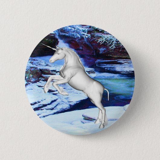 Unicorn in de sneeuw ronde button 5,7 cm (Voorkant)