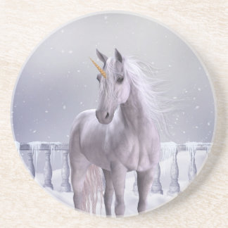 Unicorn in de sneeuw zandsteen onderzetter