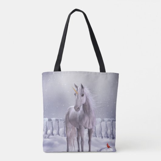 Unicorn in de Sneeuwall-Over-Print Canvas tas (Achterkant)