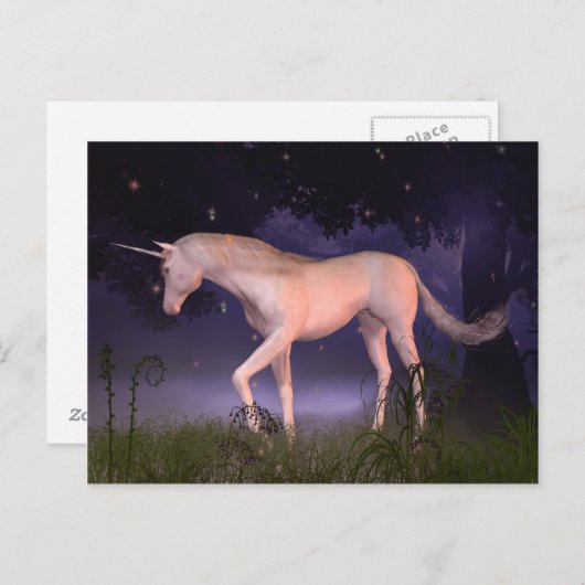 Unicorn in een Misty Forest Glade Briefkaart (Voorkant / Achterkant)