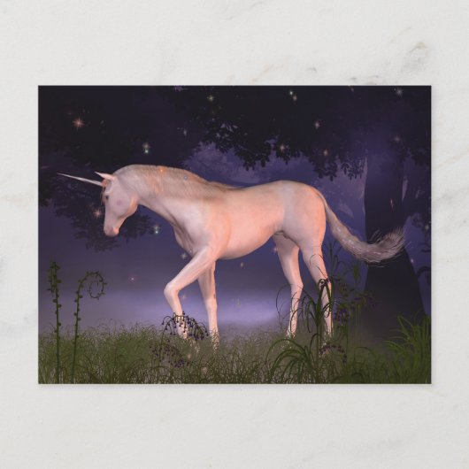 Unicorn in een Misty Forest Glade Briefkaart (Voorkant)