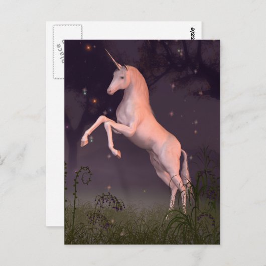 Unicorn in een Moonlit Forest Glade Briefkaart (Voorkant / Achterkant)