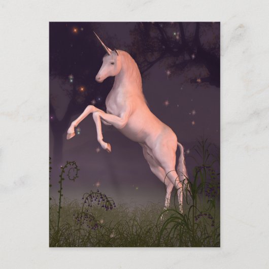 Unicorn in een Moonlit Forest Glade Briefkaart (Voorkant)