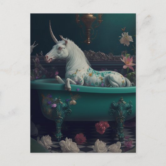 Unicorn in het Bathtub-Briefkaart Briefkaart (Voorkant)