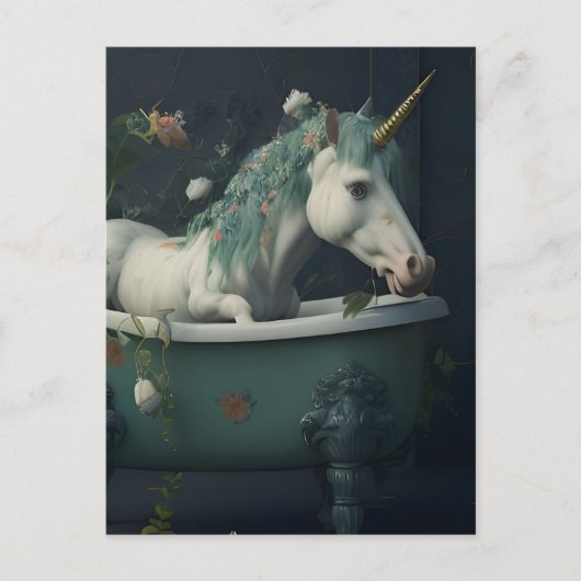 Unicorn in het Bathtub-Briefkaart Briefkaart (Voorkant)