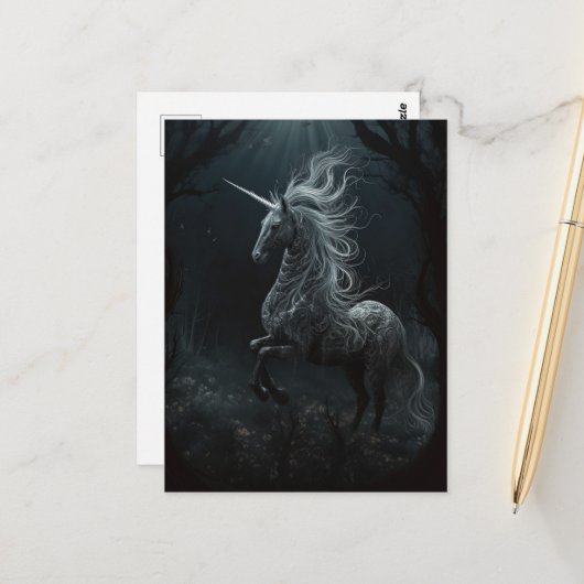Unicorn in het bos briefkaart (Voorkant / Achterkant in situ)