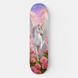 Unicorn in Pink Sky with Roses Fantasy Art Persoonlijk Skateboard