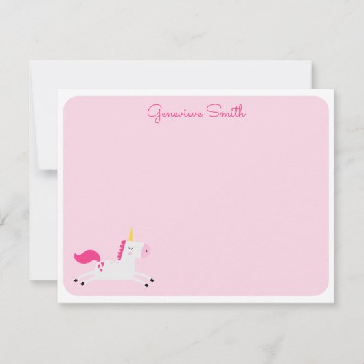 Unicorn in Pinks met hart Notitiekaartje (Voorkant)