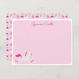 Unicorn in Pinks met hart Notitiekaartje