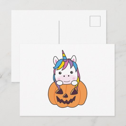 Unicorn in pomkin Cute Unicorns Happy Halloween Briefkaart (Voorkant / Achterkant)
