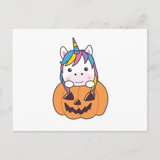Unicorn in pomkin Cute Unicorns Happy Halloween Briefkaart (Voorkant)