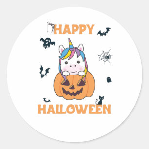 Unicorn in pomkin Cute Unicorns Happy Halloween Ronde Sticker