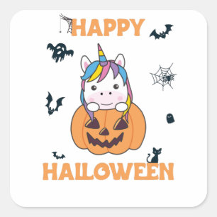 Unicorn in pomkin Cute Unicorns Happy Halloween Vierkante Sticker