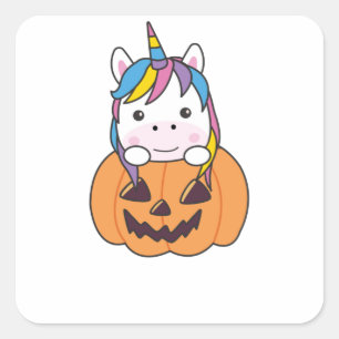 Unicorn in pomkin Cute Unicorns Happy Halloween Vierkante Sticker