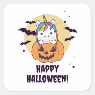 Unicorn in pomkin Cute Unicorns Happy Halloween Vierkante Sticker