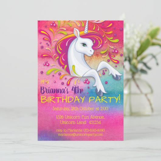 Unicorn in Rainbow Cloud Birthday Kaart (Staand voorkant)