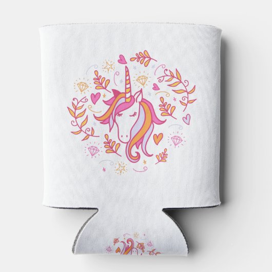 Unicorn in Roze en Oranje Blikjeskoeler (Achterkant)