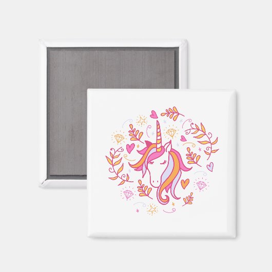 Unicorn in Roze en Oranje Magneet (Voorkant / Achterkant)