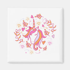 Unicorn in Roze en Oranje Magneet