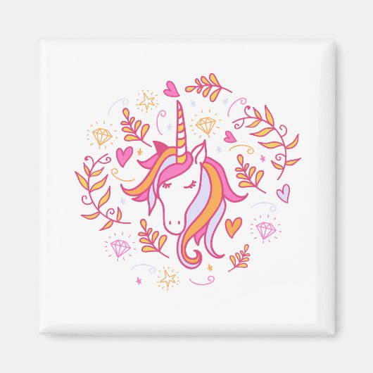 Unicorn in Roze en Oranje Magneet (Voorkant)
