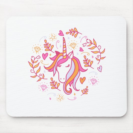 Unicorn in Roze en Oranje Muismat (Voorkant)