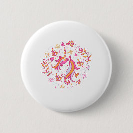 Unicorn in Roze en Oranje Ronde Button 5,7 Cm