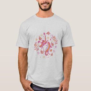 Unicorn in Roze en Oranje T-Shirt