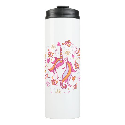 Unicorn in Roze en Oranje Thermosbeker (Voorkant)