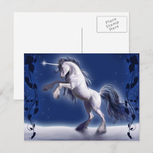 Unicorn in Snow Fantasy Post Card Briefkaart (Voorkant / Achterkant)