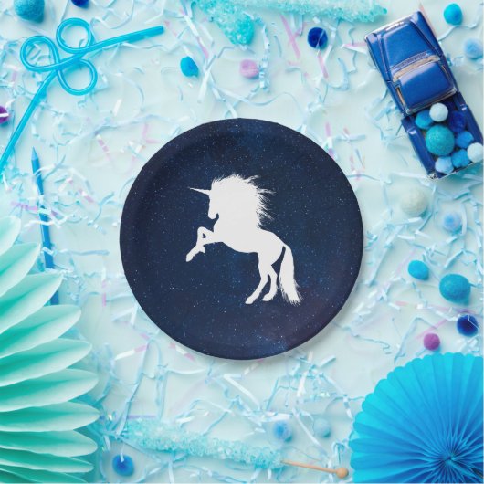 Unicorn in Space Galaxy Milkyway Stars Papieren Bordje (Feest)