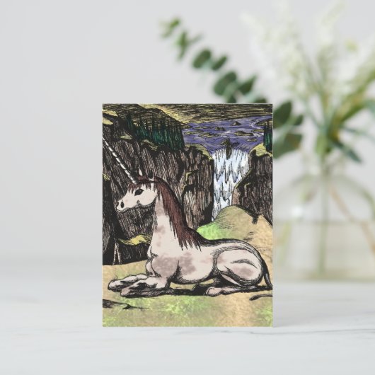 "Unicorn in the Mountains" gekleurd Briefkaart (Staand voorkant)