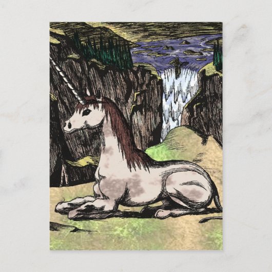 "Unicorn in the Mountains" gekleurd Briefkaart (Voorkant)