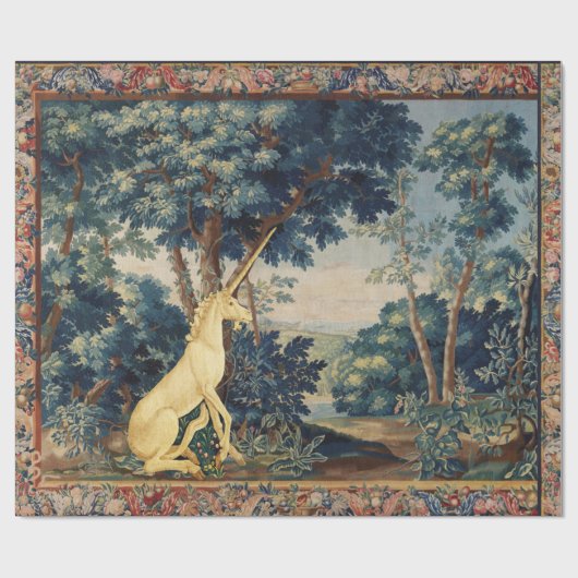 UNICORN IN WOODLAND LANDSCAPE,BOMEN,GROEIEN CADEAUPAPIER (Vlak)