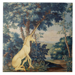 UNICORN IN WOODLAND LANDSCAPE,BOMEN,GROEIEN TEGELTJE