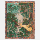 UNICORN IN WOODLAND LANDSCAPE,TREES,GROENPINK FLEECE DEKEN (Voorkant)