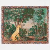 UNICORN IN WOODLAND LANDSCAPE,TREES,GROENPINK FLEECE DEKEN (Voorkant (Horizontaal))