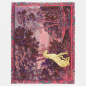 UNICORN IN WOODLAND LANDSCAPE,TREES,PINK BLUE FLEECE DEKEN (Voorkant)