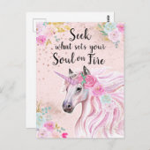 Unicorn Inspirerend Roze Glitter Quote Briefkaart (Voorkant / Achterkant)