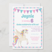Unicorn Invitation Girls Unicorn Birthday Kaart (Voorkant)