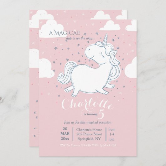 Unicorn Invitation Kaart (Voorkant / Achterkant)