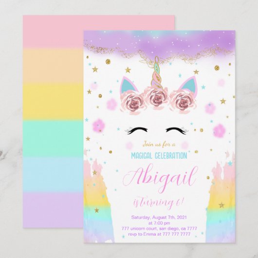 Unicorn Invitation Kaart (Voorkant / Achterkant)
